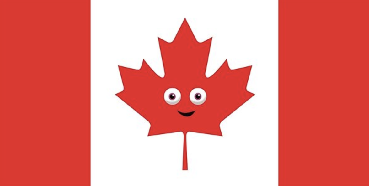 Canadian Flag with happy face maple leaf