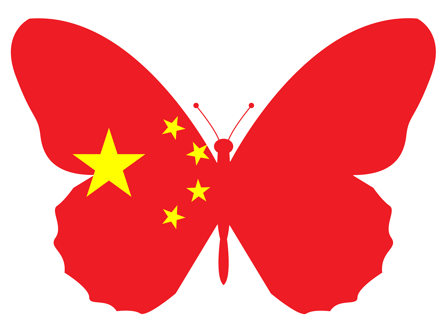 Chinese flag shaped like a butterfly