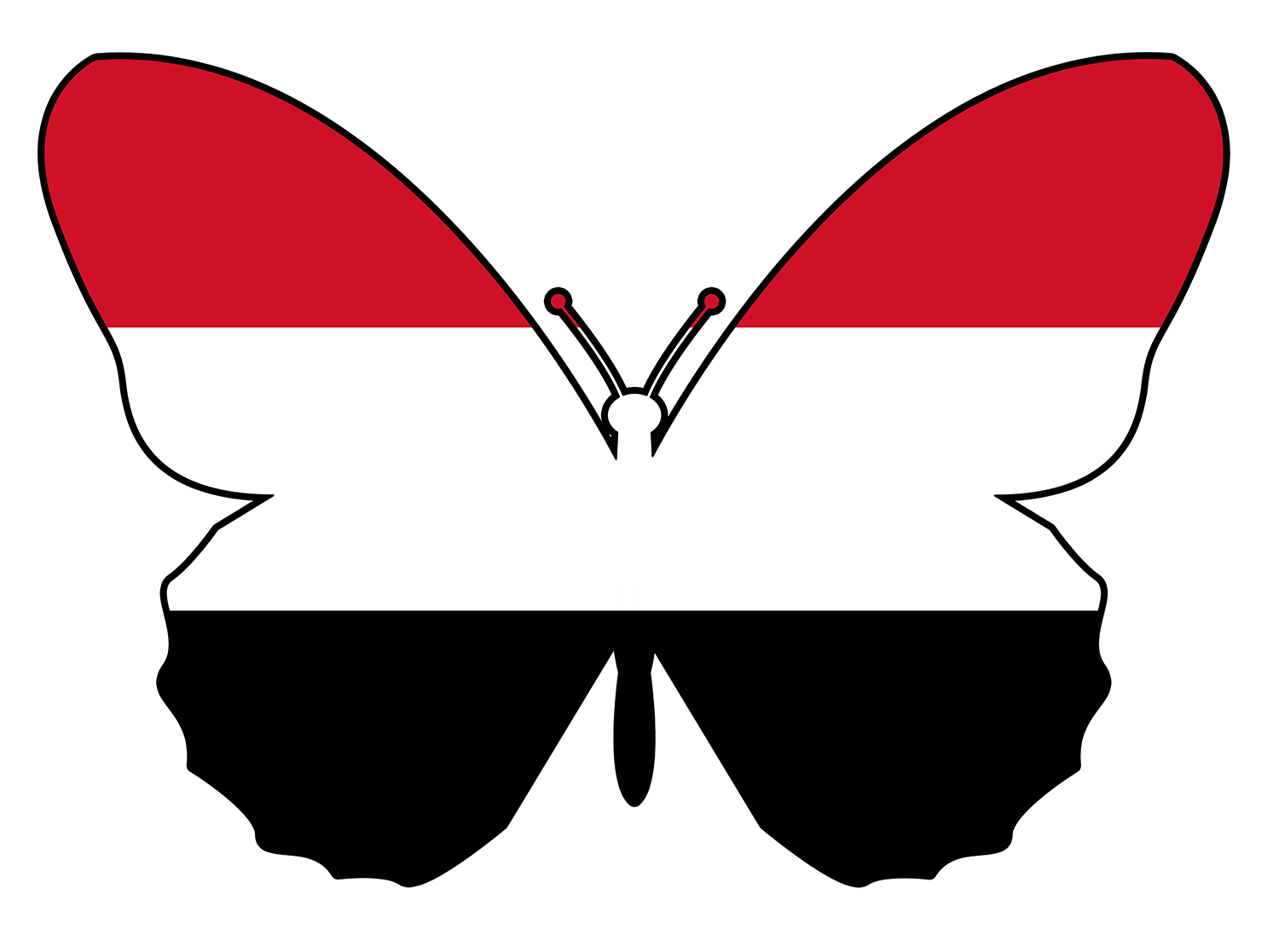 Yemeni flag shaped like a butterfly