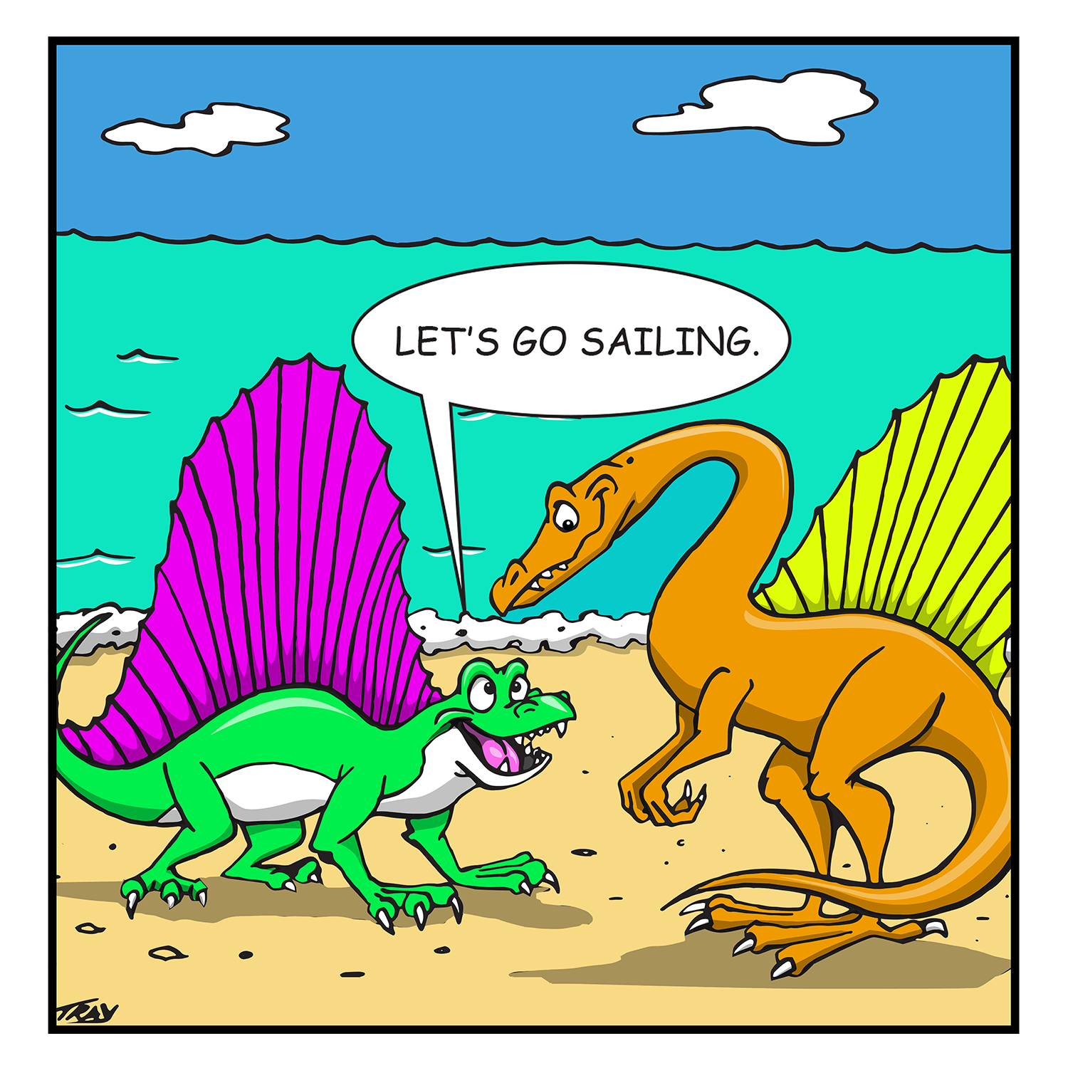 Sailing dimetrodon and spinosaurus
