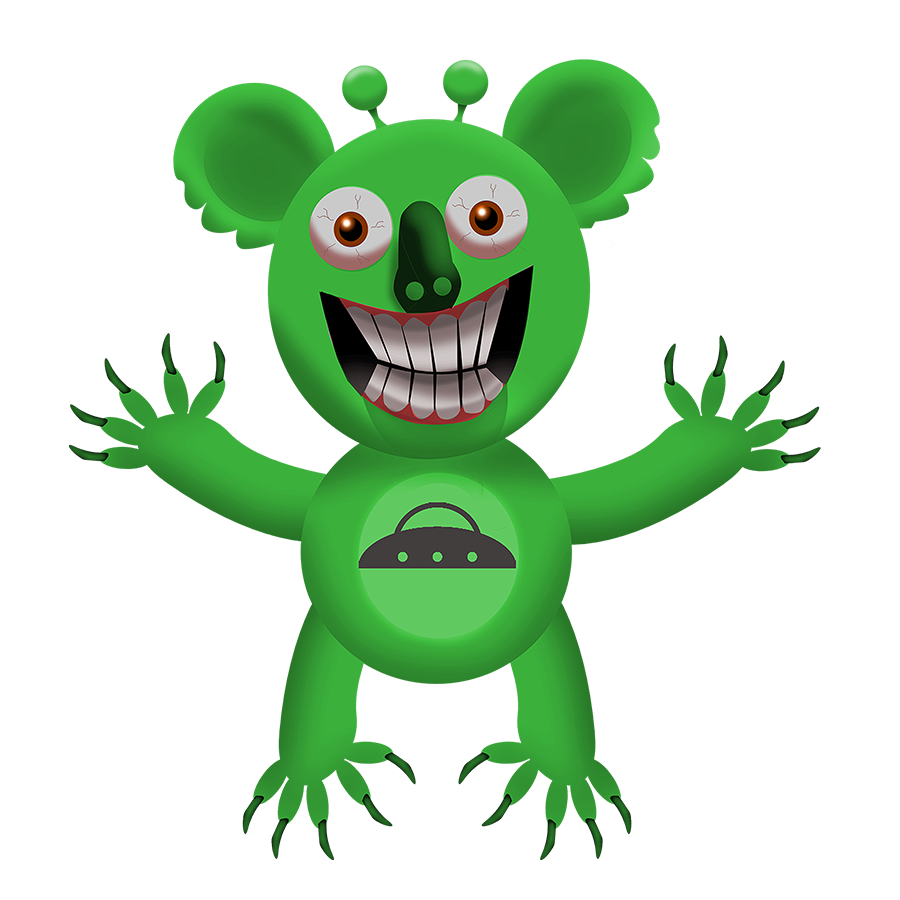wicked koala with a UFO Symbol on its belly