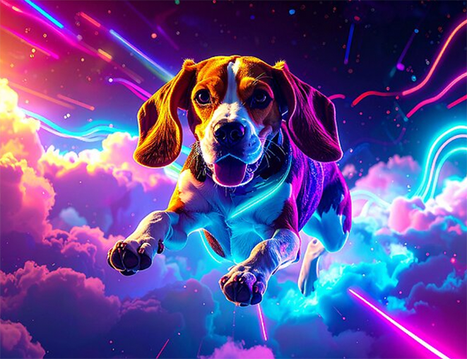 beagle running on clouds