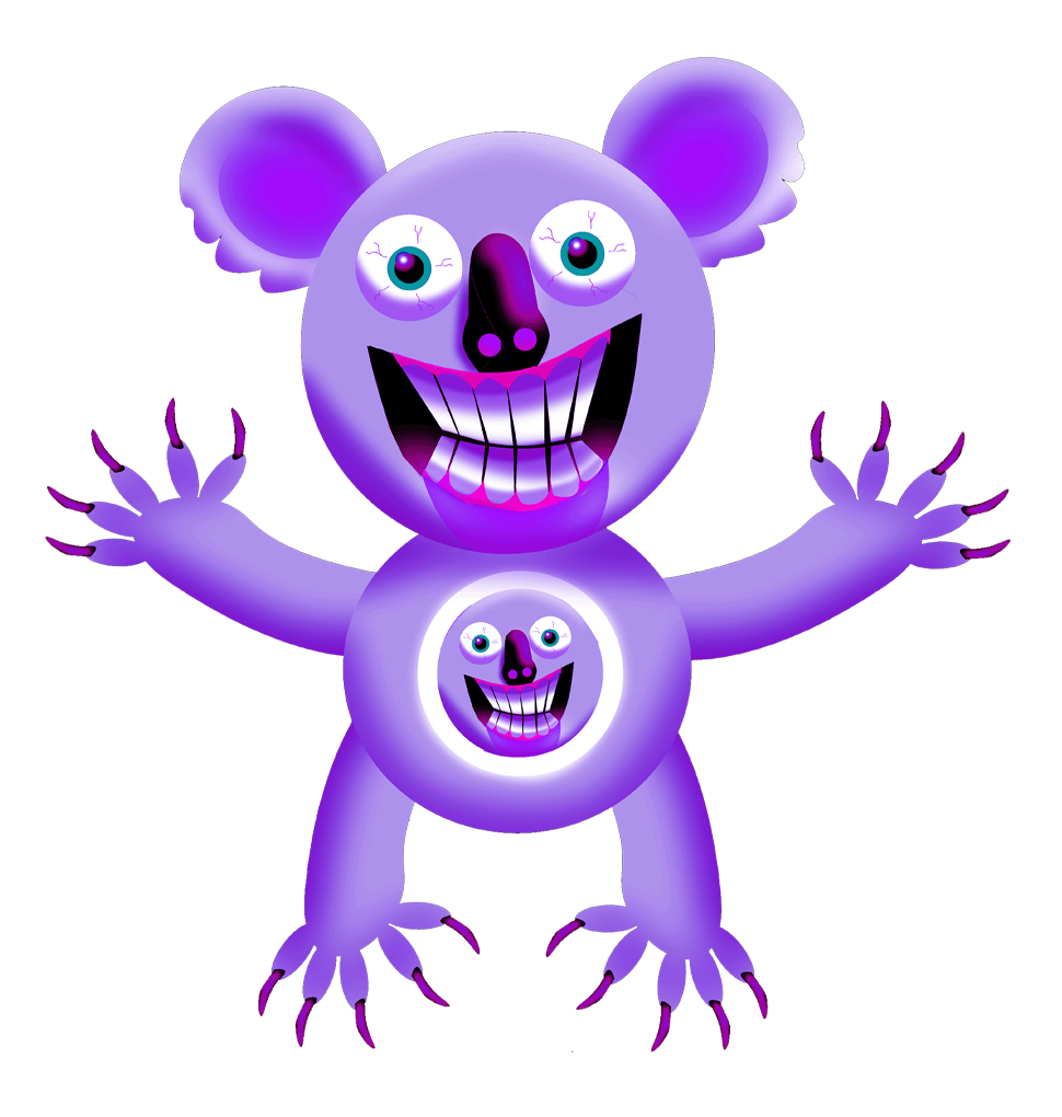 a lavander koala with a face on its belly