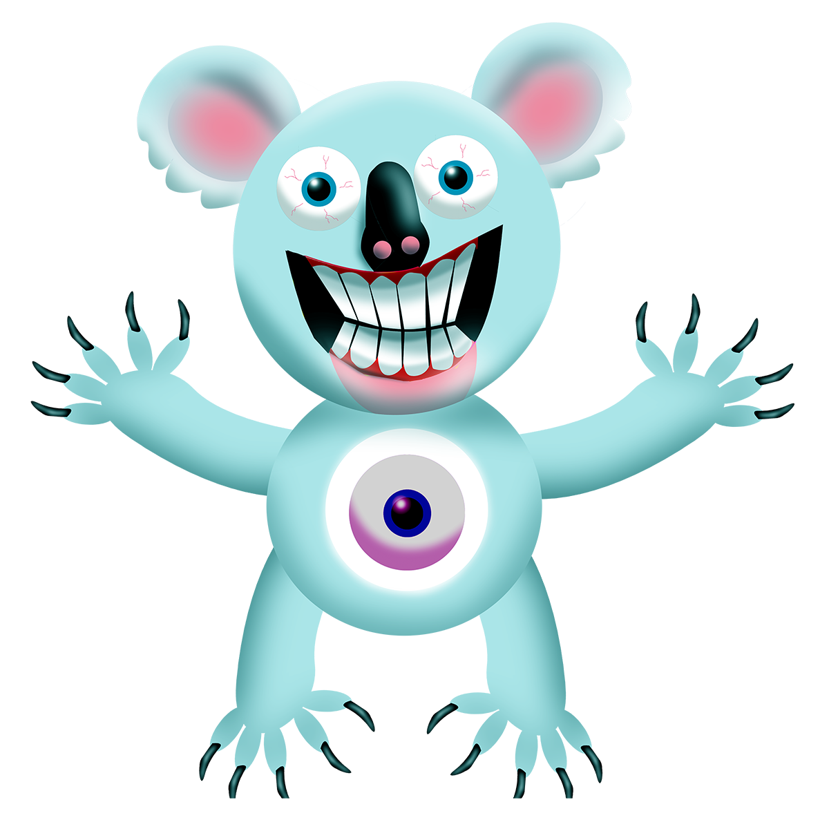 an evil looking koala with an eyball on belly