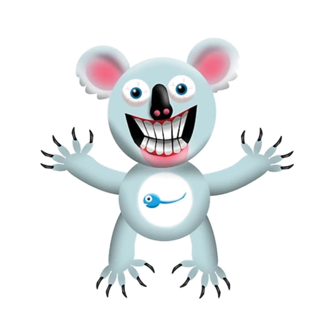 a baby blue koala with a sperm symbol on his belly