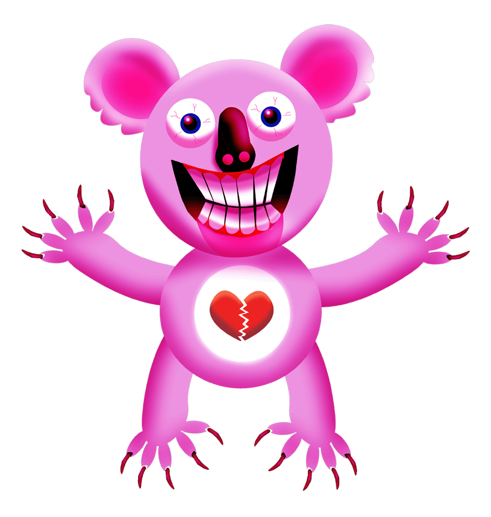 a wicked koala with a broken heart on his belly