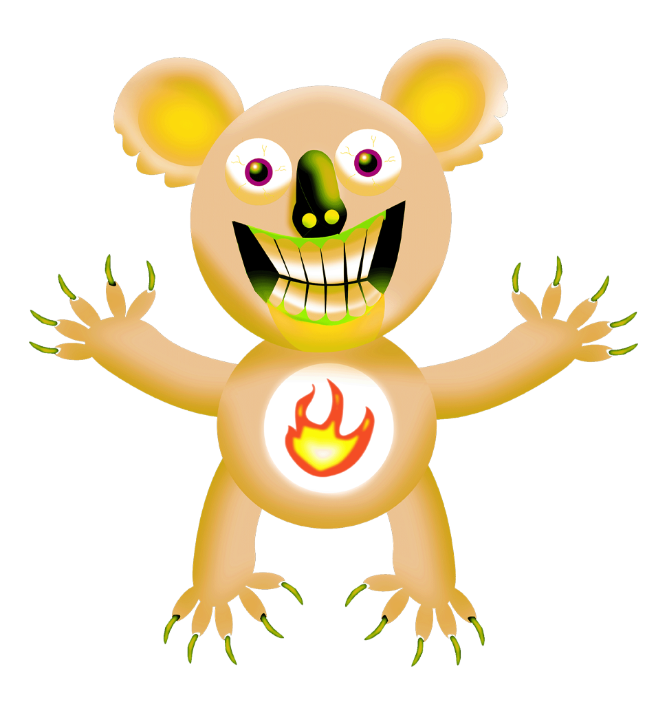 a wicked koala with a fire emblem on his belly