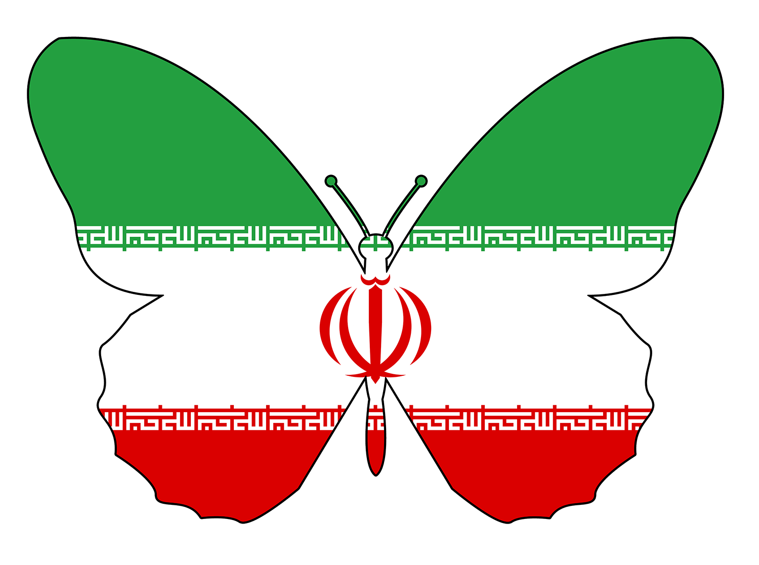 Iranian flag shaped like a butterfly