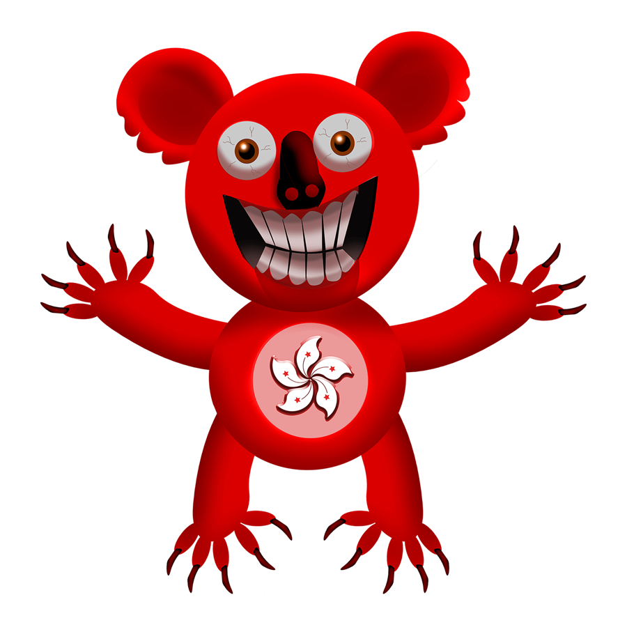 wicked koala with a Hong Kong Symbol on its belly